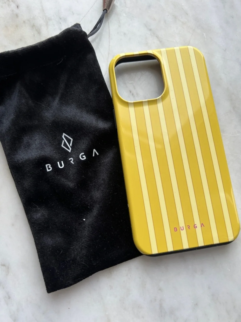 BURGA iPhone 13 Pro Max Sunbreak Yellow Striped Tough  Case with Velvet Pouch - Picture 2 of 4